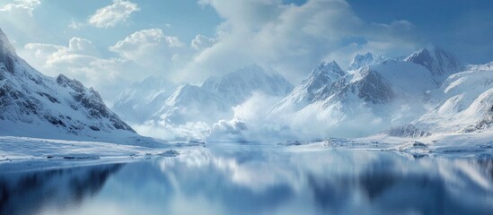 Obraz premium Snowy Mountains Lake And Steam