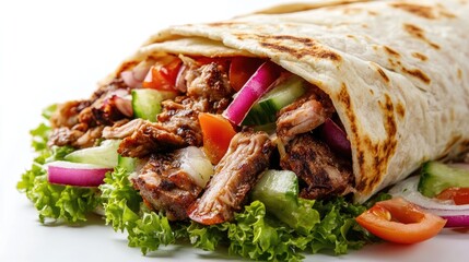 Shawarma presented against a white backdrop