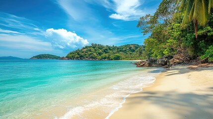 Fototapeta premium Serene tropical beach landscape with vibrant turquoise waters and picturesque surroundings