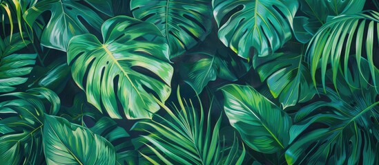 In The Jungle Close Up Of Green Tropical Leaves