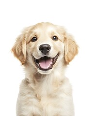 Obraz premium Happy golden retriever puppy smiling cheerfully