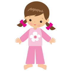 Cute little girl wearing pajamas vector cartoon illustration