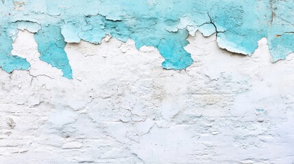 Obraz premium Abstract textured banner featuring white and turquoise aquamarine colors on a light distressed masonry wall with ample copy space