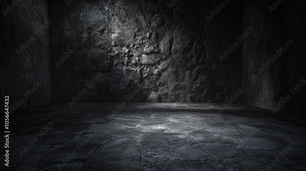Poster dark abstract background with an empty stone room featuring a moody studio atmosphere