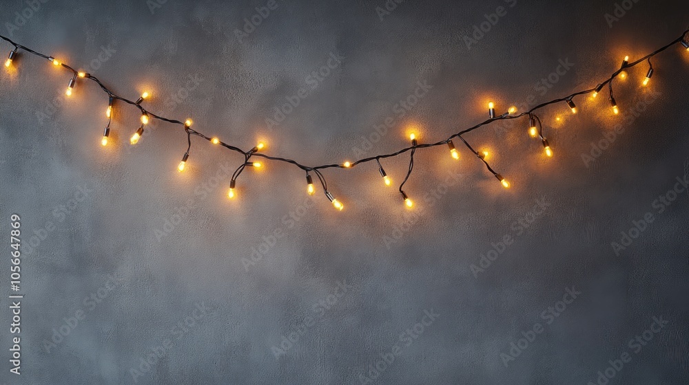 Poster warm amber string lights draped on a cord creating an inviting glow ideal for festive and joyful dec