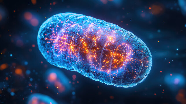 Holographic Visualization of PQQ (Pyrroloquinoline Quinone) Enhancing Mitochondrial Function, Boosting Energy Levels, and Supporting Brain Health in Health-Focused Marketing