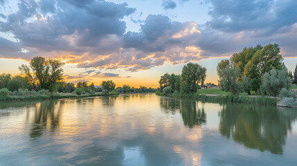 Obraz premium Serenity by the river at sunset