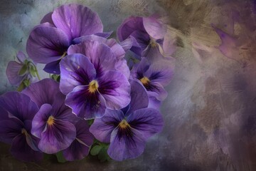 Nostalgic Memorial Day moment captured with a cluster of violet pansies, symbolizing remembrance...