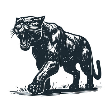 recommend clip art: tiger roar. Black white vector illustration.