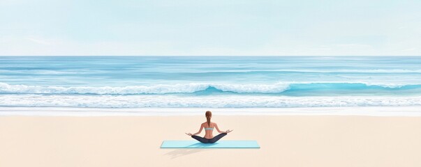 Fototapeta premium Person meditating on a beach during a calm and serene day.