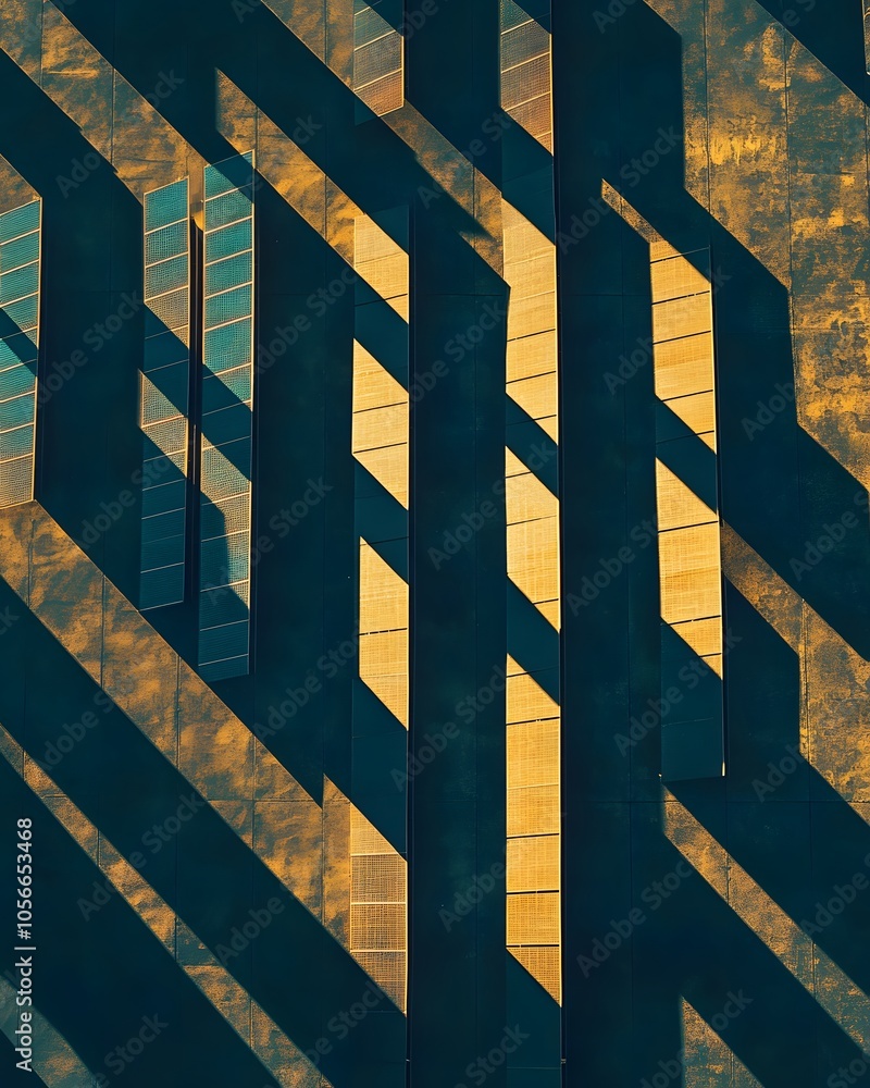 Aufkleber abstract architectural shot highlighting shadows and reflections on a textured building facade.