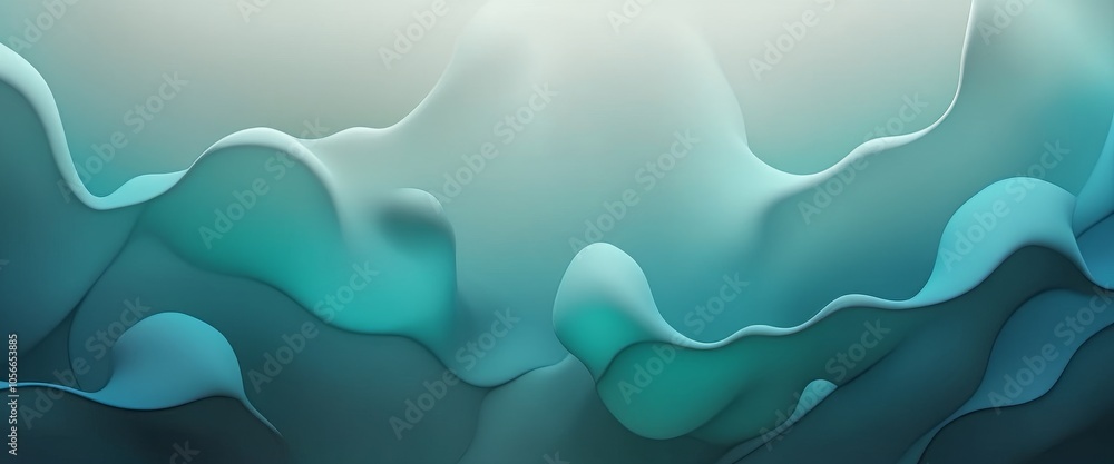 Poster Abstract fluid gradient in teal and mint tones with smooth wavy pattern