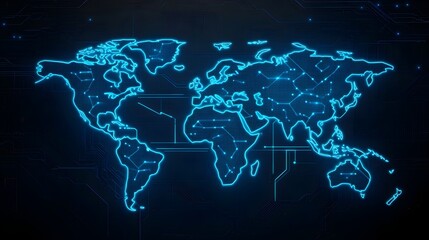 Naklejka premium Digital World Map Circuit Board