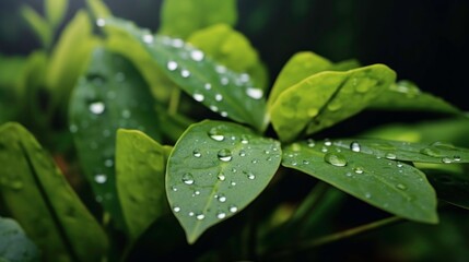 Water Droplets on Green Leaves