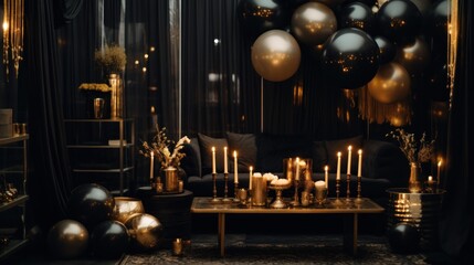 Elegant Golden and Black Decorated Interior