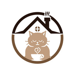 cat coffee icon logo design template