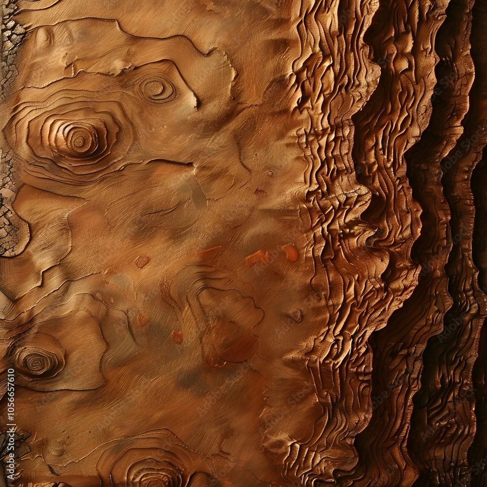 Poster a close-up view of textured wood with intricate patterns and natural hues.