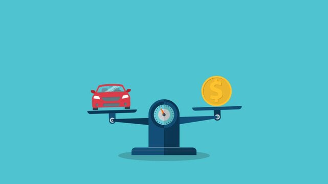 Car and coin on the scale. Vehicle value concept	