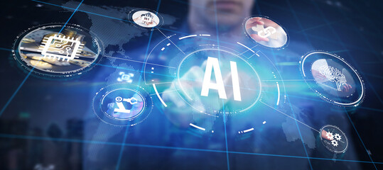 AI Learning and Artificial Intelligence Concept. Business, modern technology, internet and networking concept.