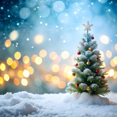Obraz premium empty white snow with blur Christmas tree with bock