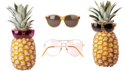 Pineapples With Sunglasses Arranged on a Transparent Background Generative AI