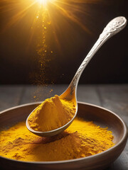 A spoonful of turmeric powder symbolizes health and vitality.