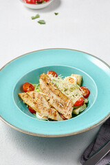 Contemporary Caesar Salad with Grilled Chicken Vibrant Color and Minimalist Composition