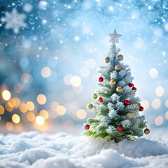 Obraz premium empty white snow with blur Christmas tree with bock