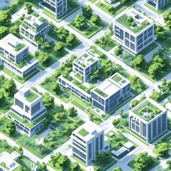 Isometric Blueprint of a Blockchain Based Eco Town with Sustainable and Modular Building Designs