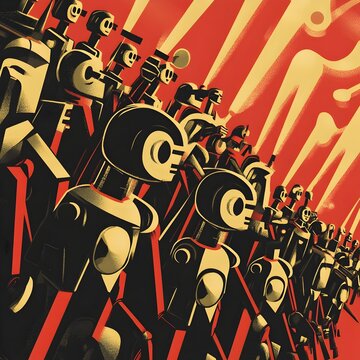 Propaganda Poster for Robotic Workers  Rights in Constructivist Soviet Art Style