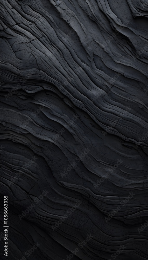 Poster a textured black surface with flowing, wave-like patterns, creating a modern aesthetic.