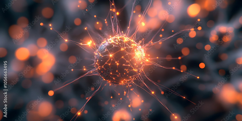 Poster glowing neural network: abstract digital art of a vibrant neural network, pulsating with energy and 