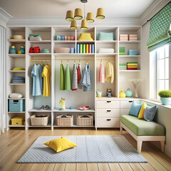 interior of kids room decoration with clothes