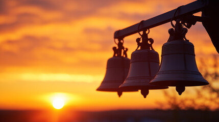 Bells Silhouetted Against a Fiery Sunset Sky