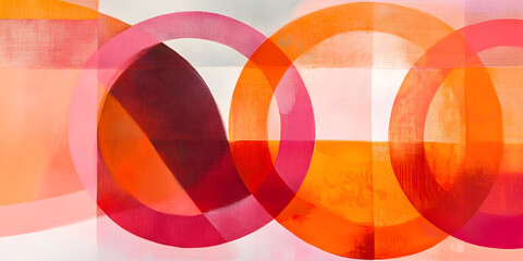 Obraz premium Abstract Circles in Pink and Orange: A contemporary abstract art design featuring overlapping circles in vibrant hues of pink and orange. The overlapping forms create a mesmerizing optical illusion.