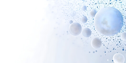 Abstract Network Connection:  A serene and futuristic image depicting interconnected spheres in shades of blue and white, symbolizing global communication and technological advancement.