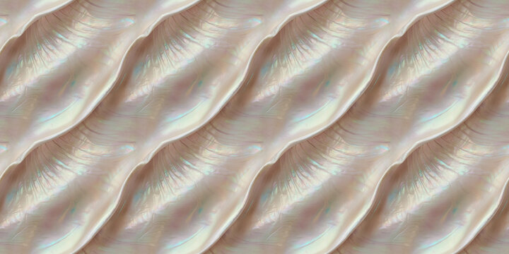 A flat, close-up texture of a shell with an iridescent, mother-of-pearl finish