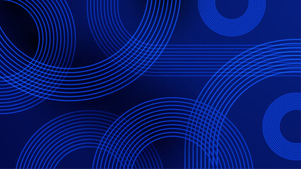Abstract Blue Geometric Lines on Dark Background Design. Abstract background dynamic blue geometric lines forming circular and square patterns. Perfect for technology, innovation, and digital project