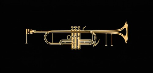 Obraz premium Brass musical instruments represented in a clean, modern trumpet line icon.