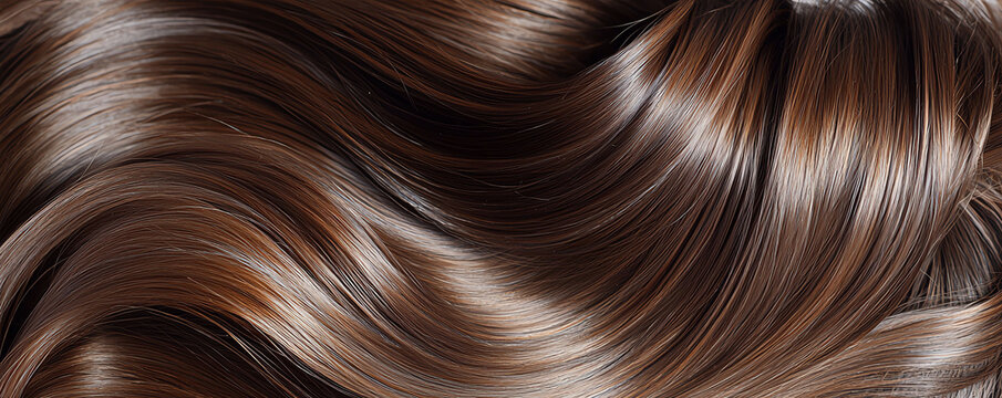 A detailed close-up of silky brown hair in soft