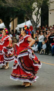 Vibrant Traditional Mexican Folk Dance Performance in Street Parade