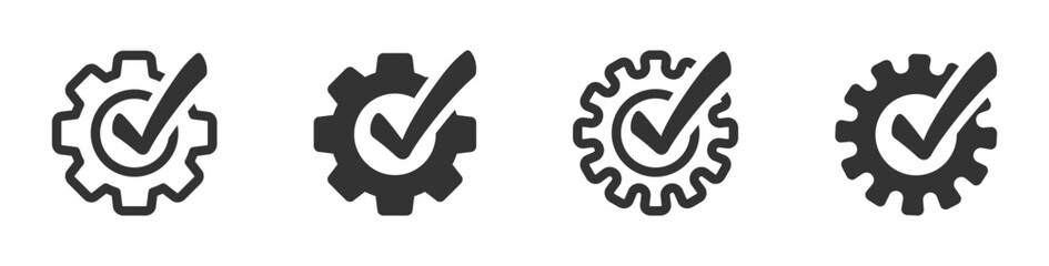 Checkmark with a gear vector icon. Checkmark with cogwheel icon. Gear and checkmark symbols