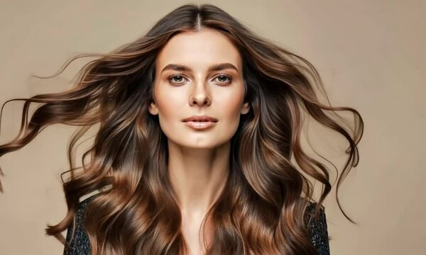 Woman with Flowing Hair and Flawless Skin