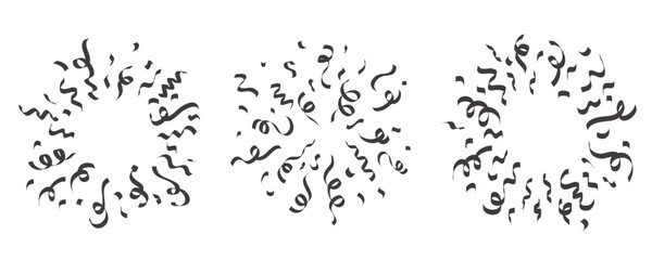 Confetti vector explosion on white background. Silhouettes of paper ribbons and burst with serpentine. Birthday party and carnival festive elements for design