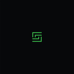 Obraz premium Linear Letter S square monogram with black background.