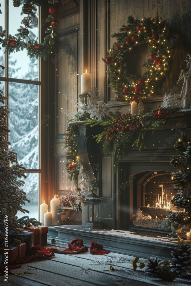Poster christmas scene featuring a large blank area for adding custom text or graphics.
