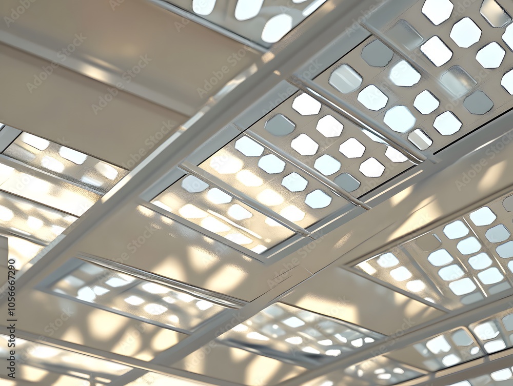 Aufkleber a modern ceiling design featuring geometric patterns and natural light filtering through.
