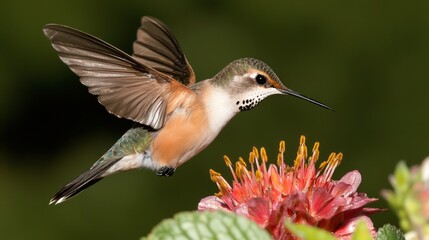 Fototapeta premium Enchanting Hummingbird Portrait with Vibrant Flower - Ultra-Detailed Nature Photography