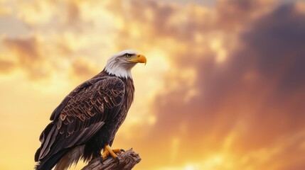 Obraz premium Majestic Bald Eagle Perched on Tree Branch with Dramatic Sky - Power and Freedom in Nature