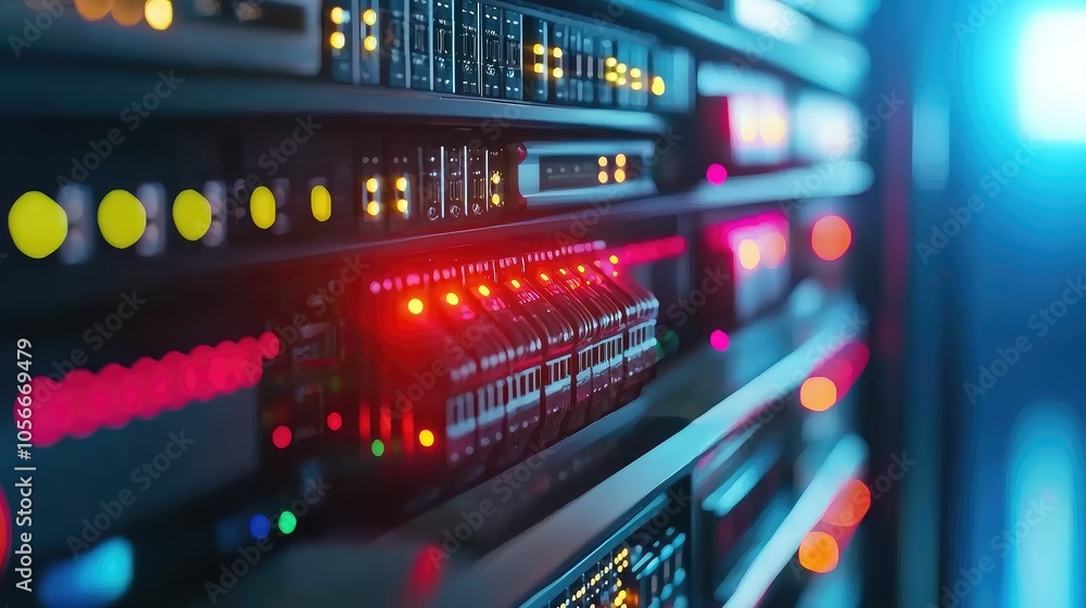 Poster a modern and bright server room showcasing advanced technology and efficiency